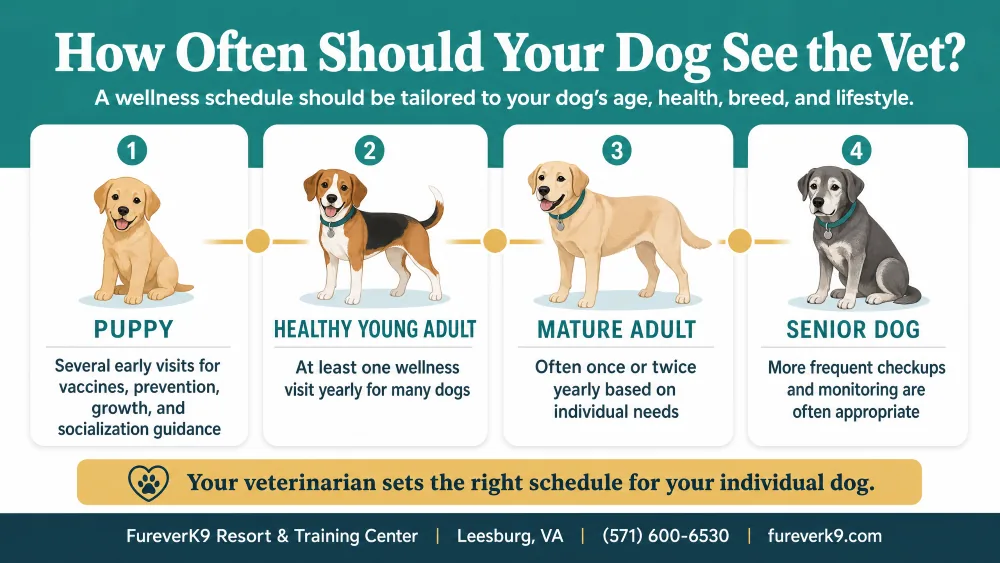 Infographic on how often a dog should see the vet at each life stage