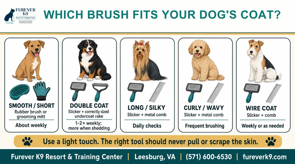Infographic showing which brush fits each dog coat type