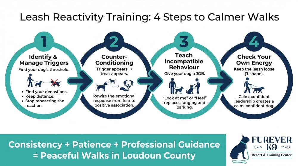 leash reactivity training steps infographics